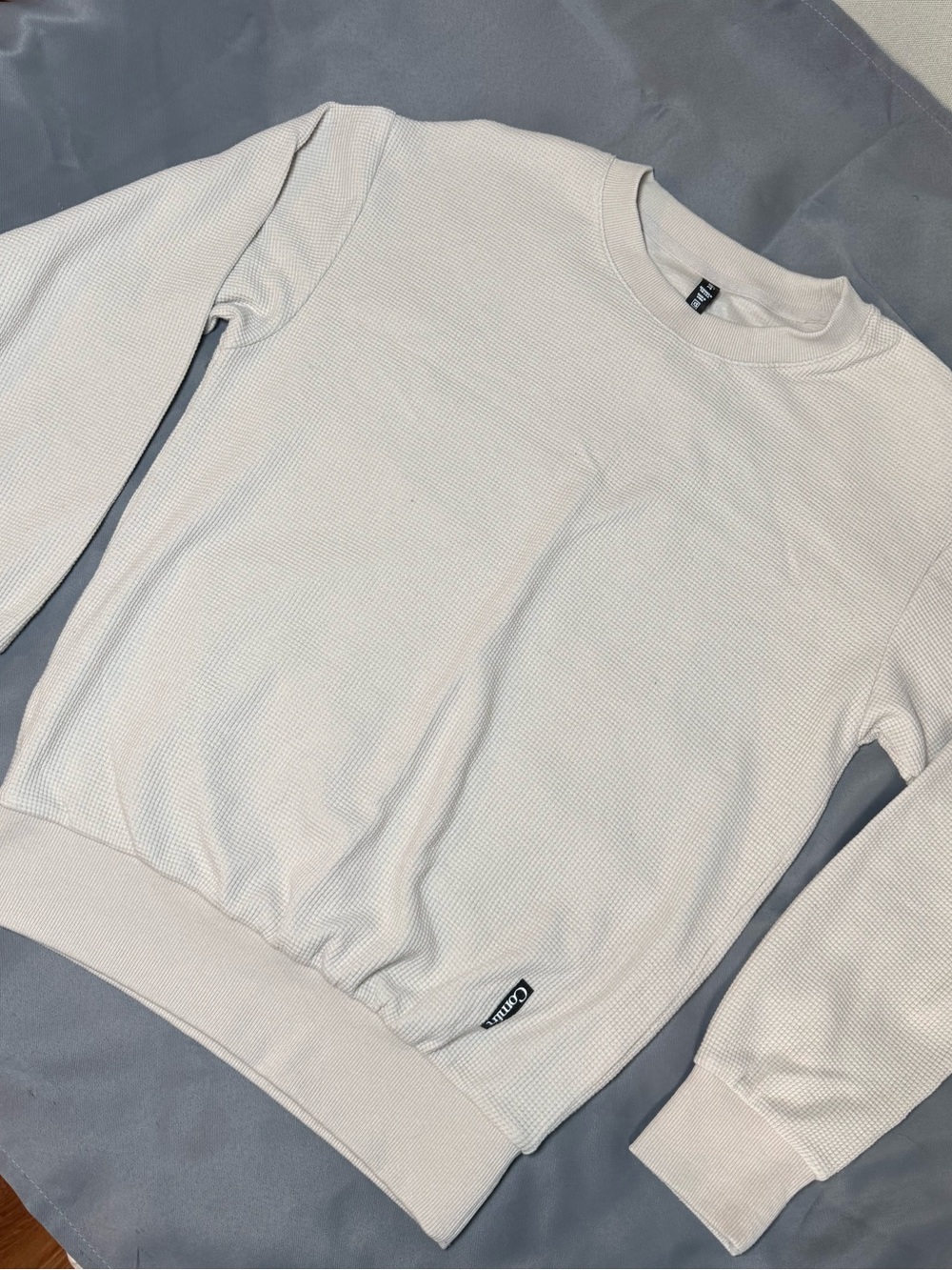 Comfrt Crewneck Waffle Knit Long Sleeve Lounge Top-Cream